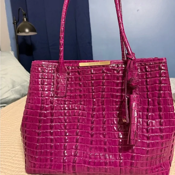 Brahmin Fuchsia Crocodile-Embossed Tote - Picture 1 of 9
